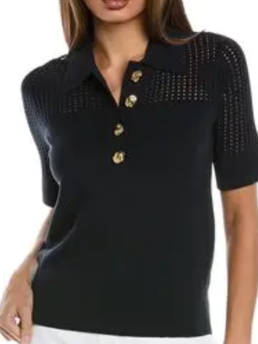 St. John Black Knit Polo with Gold Buttons NWOT